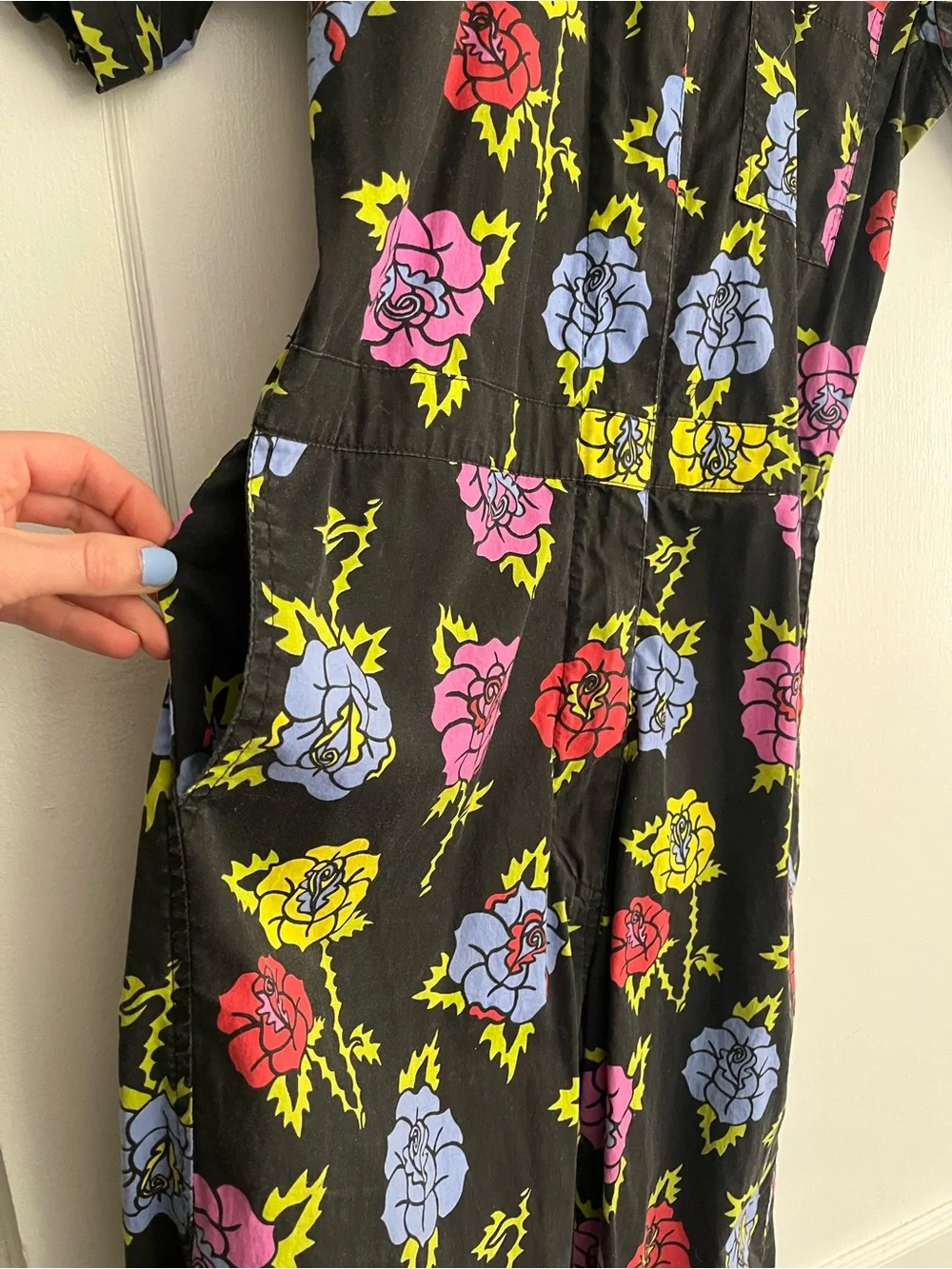 Nooworks Black Floral Jumpsuit with Pink, Blue & Yellow Roses - Picture 5 of 9